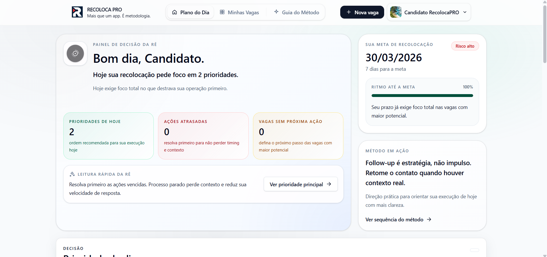 Dashboard do RECOLOCA PRO